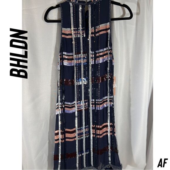 BHLDN CHARYN SEQUINED BEADED DRESS NAVY NWT SIZE 12 - Picture 9 of 16